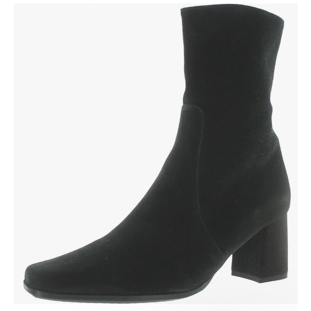 La Canadienne Suede Ankle Boots Block Heel Square Toe Black Size 9.5